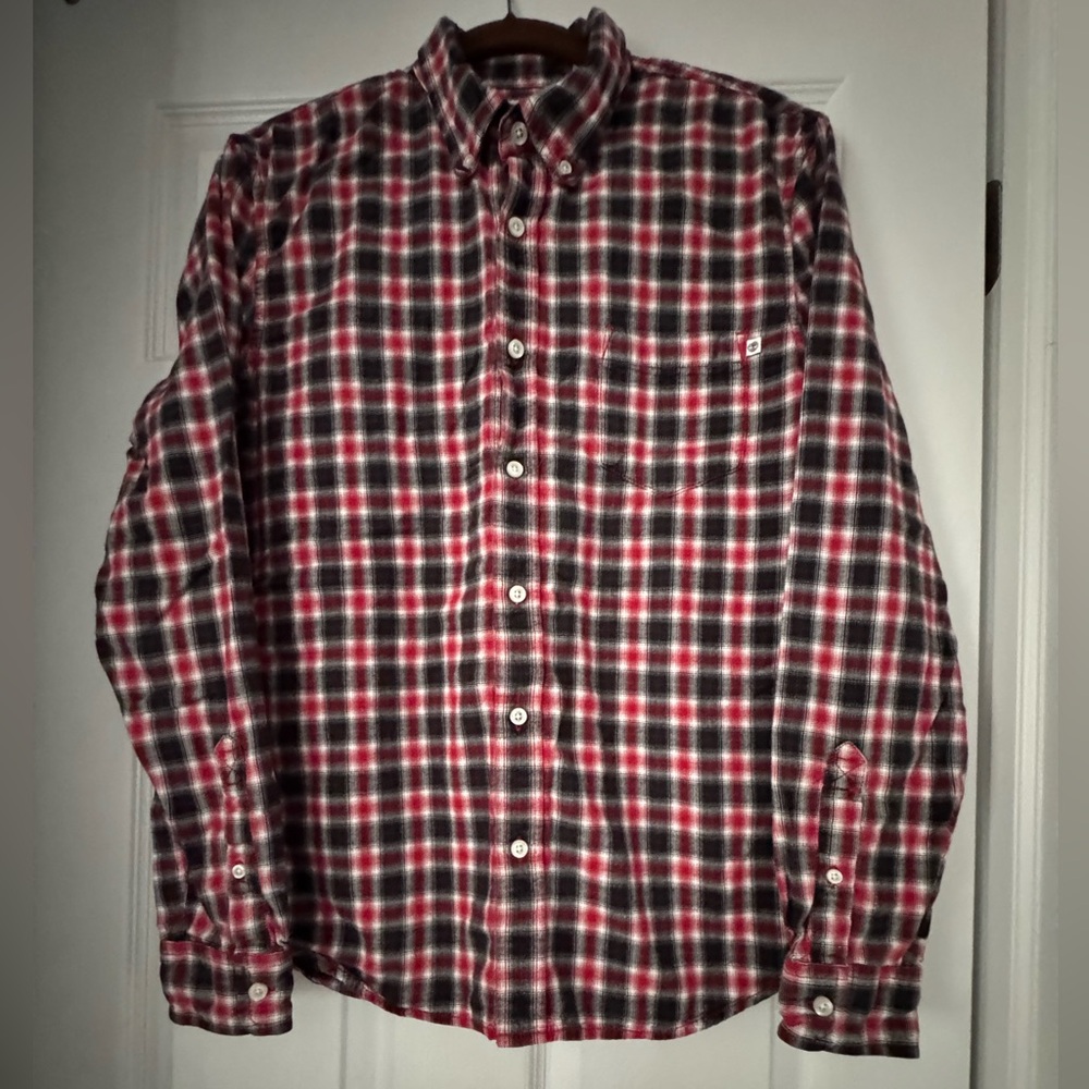Timberland Red and Black Flannel Casual Button Down Shirt-Slim